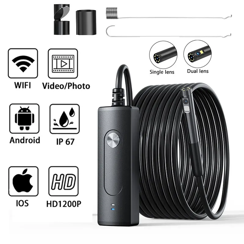 자동차 하수도 검사 스마트 폰 안드로이드 IOS 용 WIFI 산업용 내시경 카메라 HD 8mm 렌즈 무선 보어 스코프 IP67 방수 