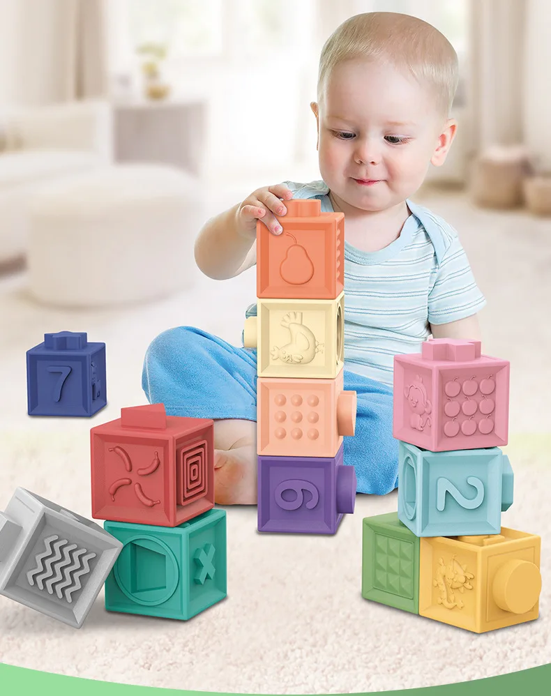 Baby blocks touch toys soft cubes for children montessori bebe kids Toy Building Blocks 3D Massage Rubber Vinyl bath Squeeze Toy 3