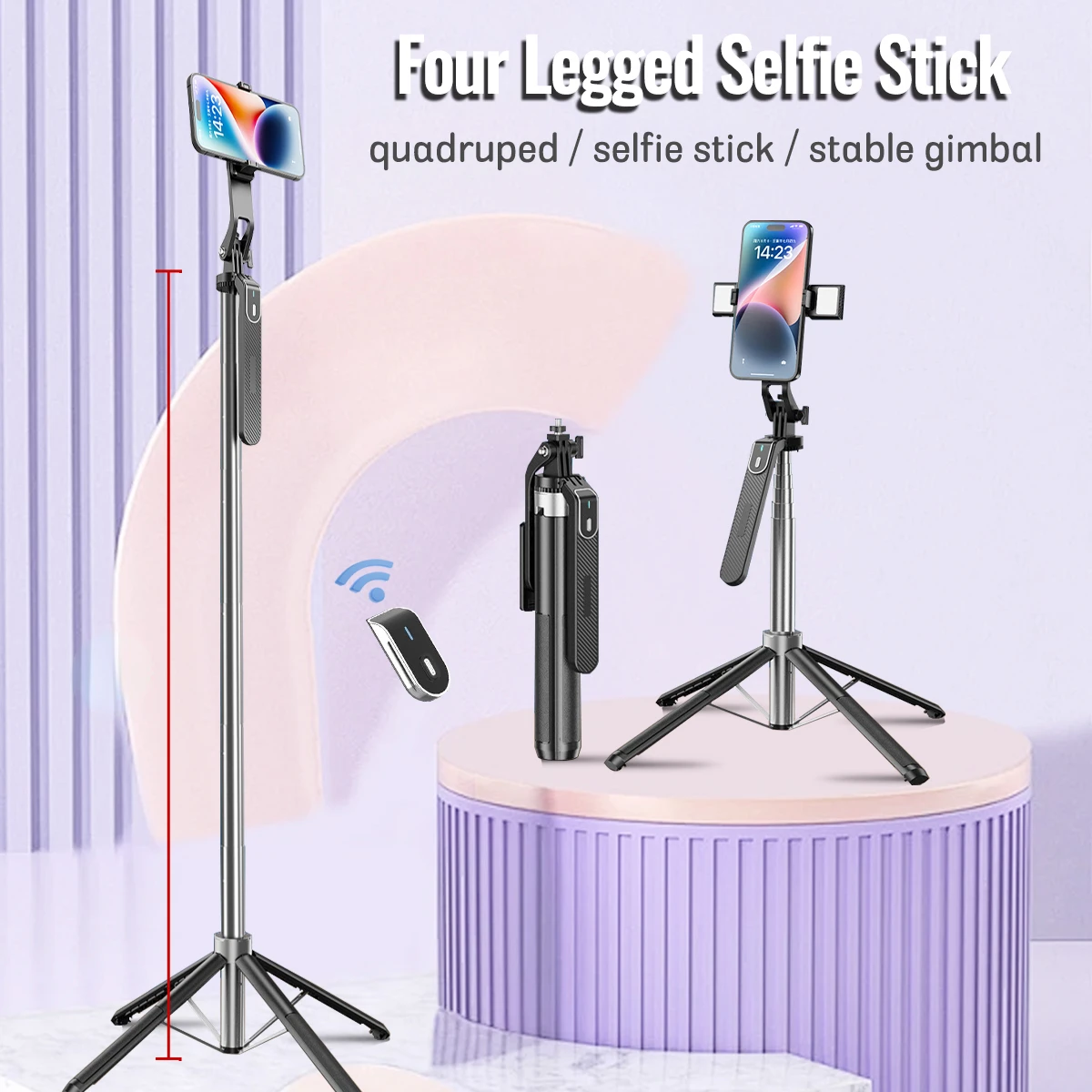 Selfie Stick 360&deg; Rotation with Fill Light 1.8M Extendable Selfie Stick Tripod with Wireless Remote & Video Balance Handle