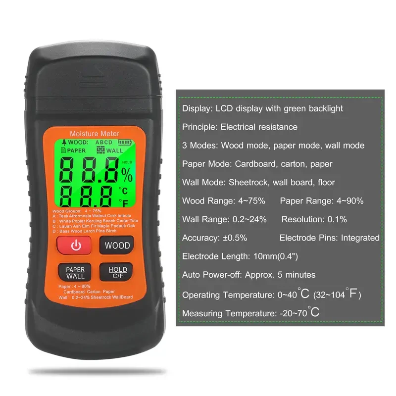 8 in 1 Digital Wood Moisture Meter Accurate Needle Type Water Leakage Detector and Mold Tester 1PC images - 6