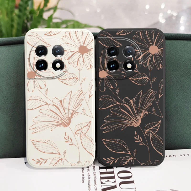 Line Pink Flower Liquid Silicone Phone Case
