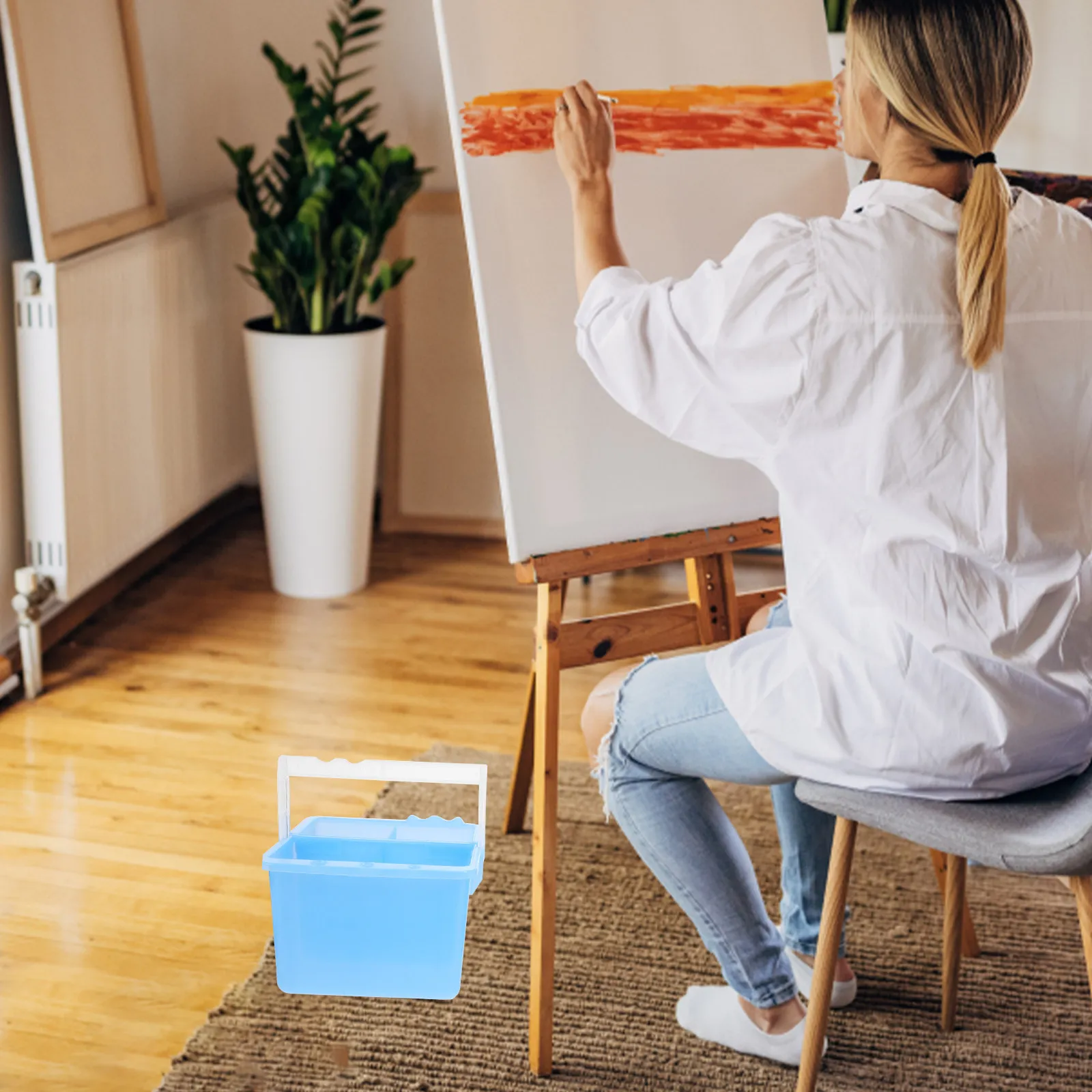 2Pcs 브러시 와셔 페인트 브러시 클리너 예술가를위한 다기능 물통 스탠드 휴대용 수채화 팔레트 홀더 매일 사용