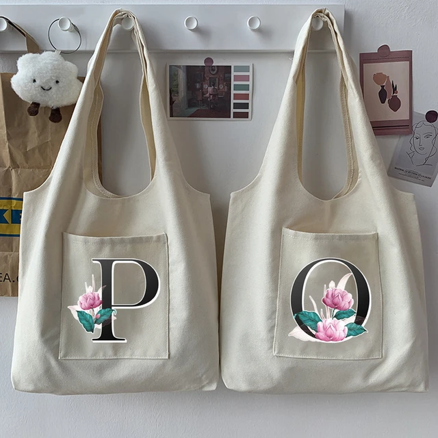 Letter Pattern Canvas Bag, Lightweight & Fashionable, For Travel &  Commuting