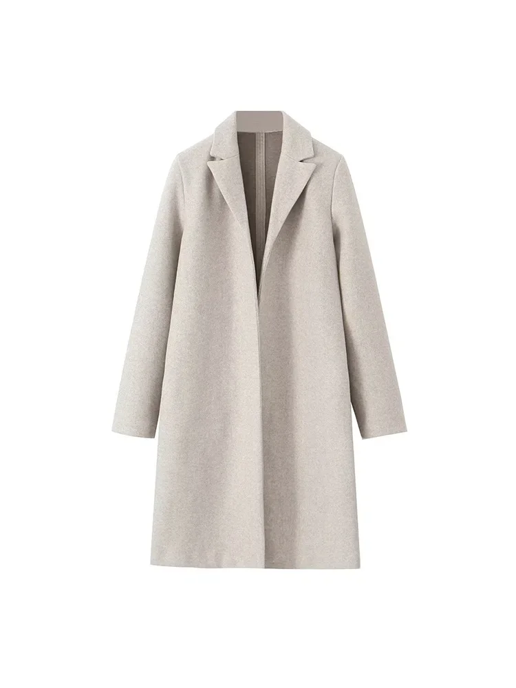 Willshela Women Fashion Solid Open Stitch Long Trench Coats Vintage V-Neck Full Sleeves Female Chic Lady Outfits 2