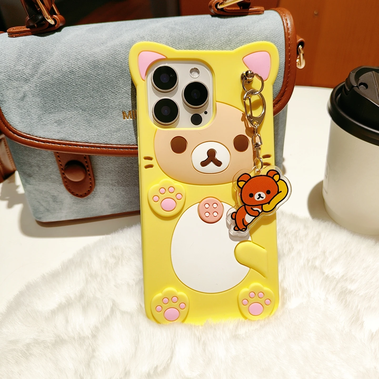 Charming 3D Rilakkuma Phone Case with Key Chain Pendant
