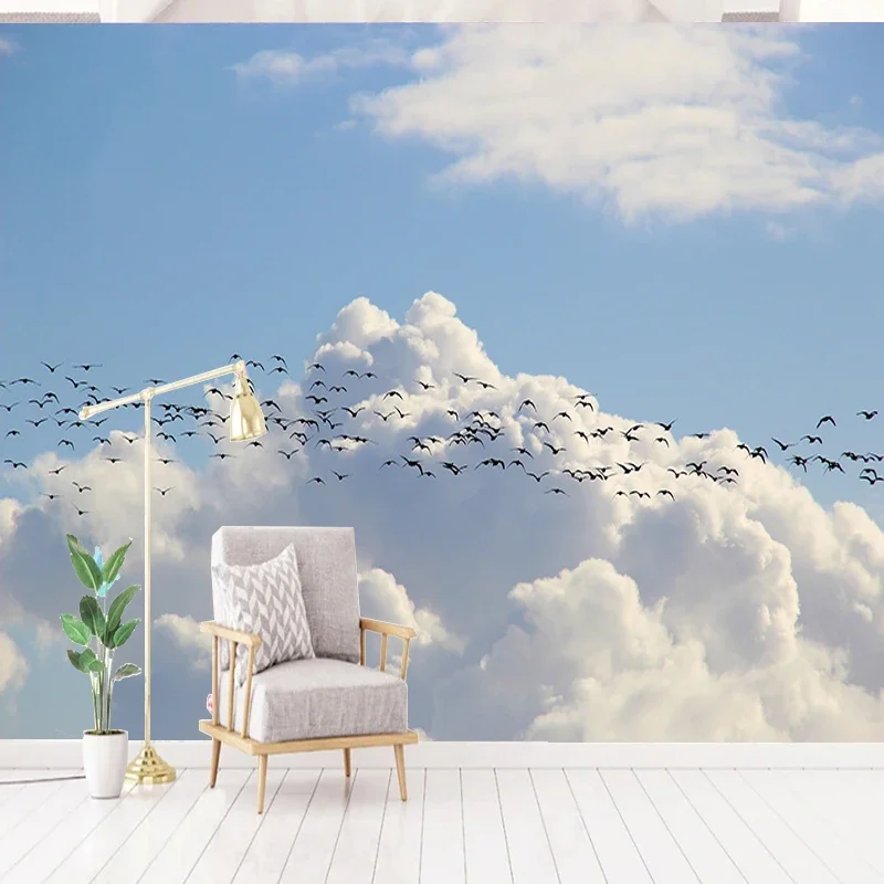 Custom Mural Blue Sky And White Clouds Scenery Wallpaper Living Room TV Sofa Background Wall Decor Wall Cloth Papel De Parede 3D auspicious clouds and chinese dragon print kimono xl ocean blue