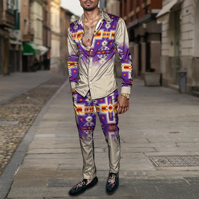 2025 Spring/Summer Fashion Men's Set Printed Simple Long Sleeve Suit Slim Fit Breathable Cotton Blended Casual Wear Resistant Fa_voghion.com