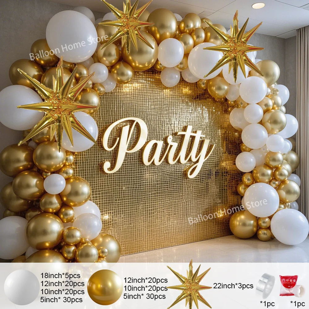 NEW White and Gold Balloons Garland Arch Kit Starburst Foil Balloon for Wedding Anniversary Birthday Party Decorations Supplies