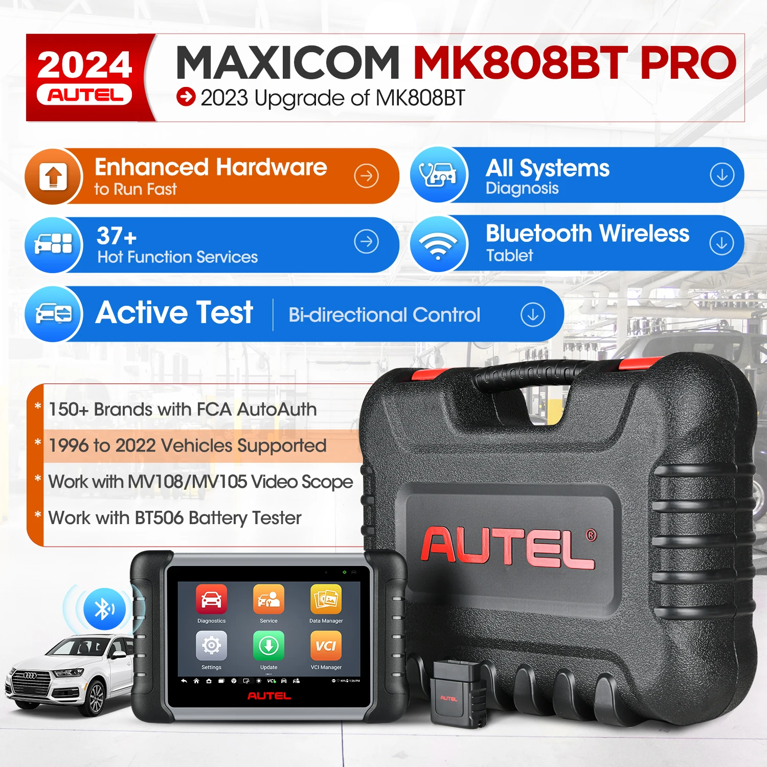 Autel Mk808bt Pro Scanner Obd2 Car Diagnostic Tool Bi-directional