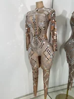 Women Sexy Spandex Tight Jumpsuit Long Sleeve Mirrors Cosplay Costume Nightclub Dancer Outfit Performance Stage Wear - Image 3