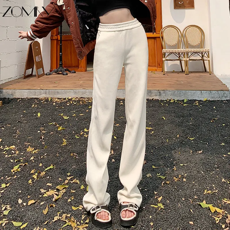 

ZOMRY White Casual Elastic High Waist Loose Wide Leg Pant Women's New Corduroy Floor-length Trousers In Spring Autumn and Winter