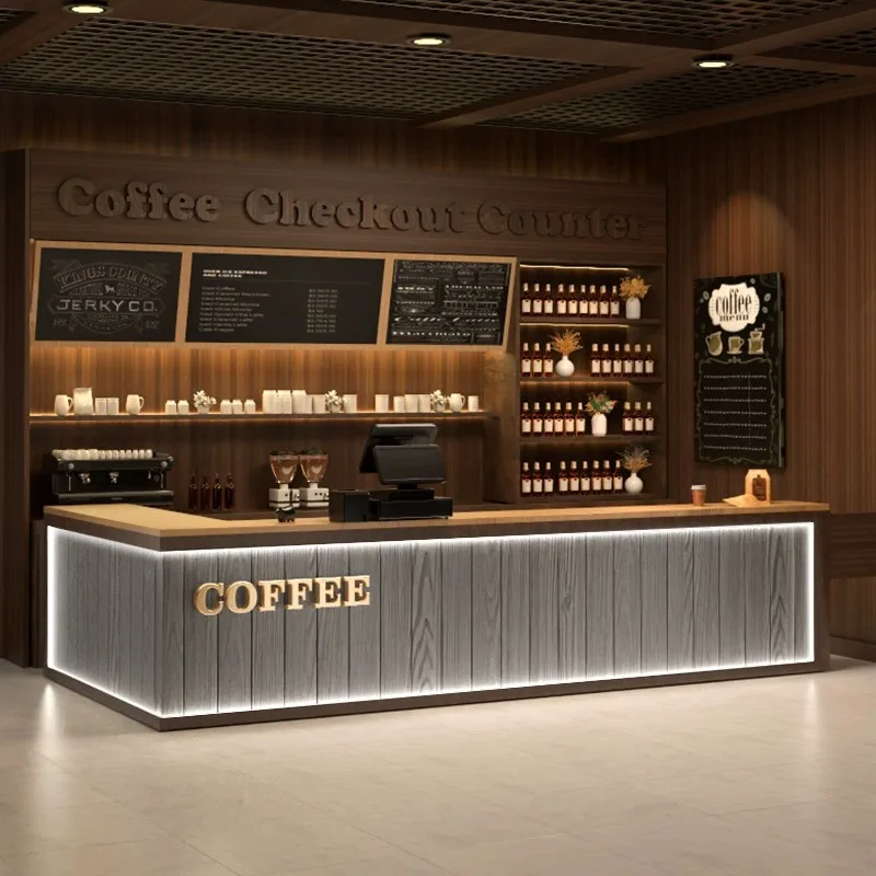 Bar Counter, Illuminated, Coffee and Milk Tea Shop Counter, Simple and Modern, Company Front Desk Reception, Display Cabinet