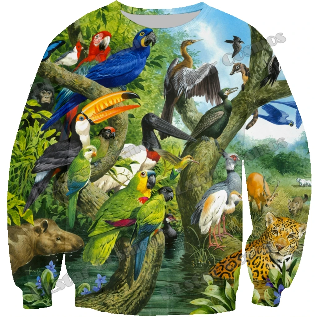 Animal World Parrot / Butterfly / Monkey 3D Printed Men's Crewneck Sweatshirt Autumn Unisex Casual Long sleeve Pullover HW38