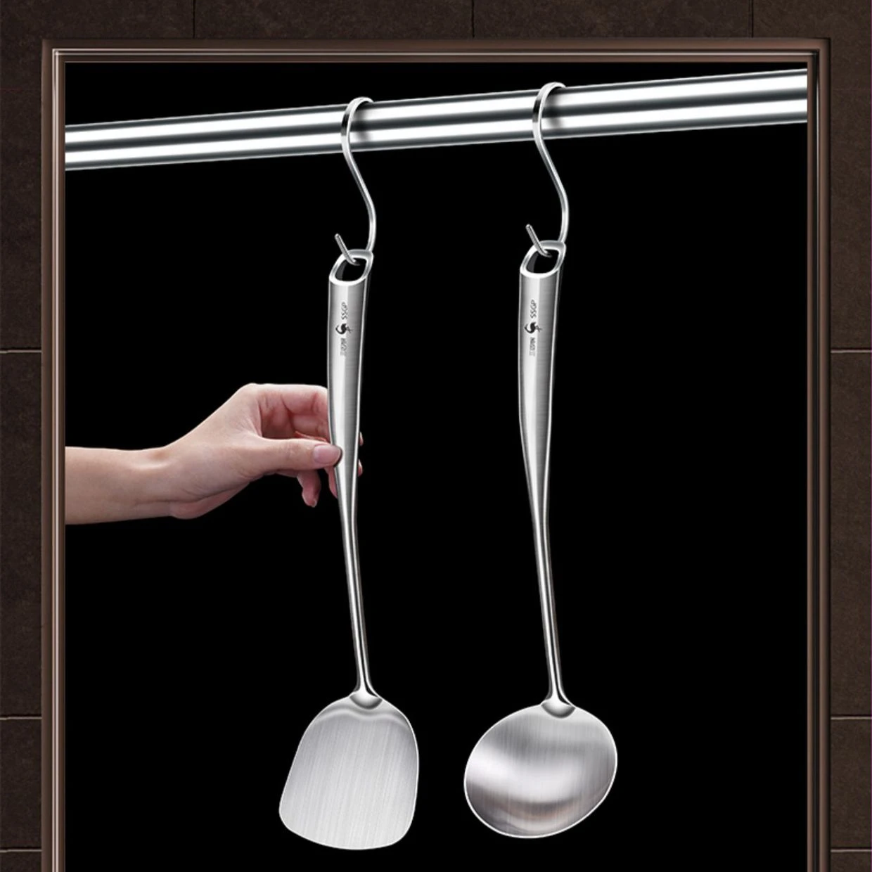 Cooking Utensils Set Luxury LFGB Certificate 304 Stainless Steel Family Scraper Stir Frying Spatula Serving Spoon Kitchen Cooking Baking Turner