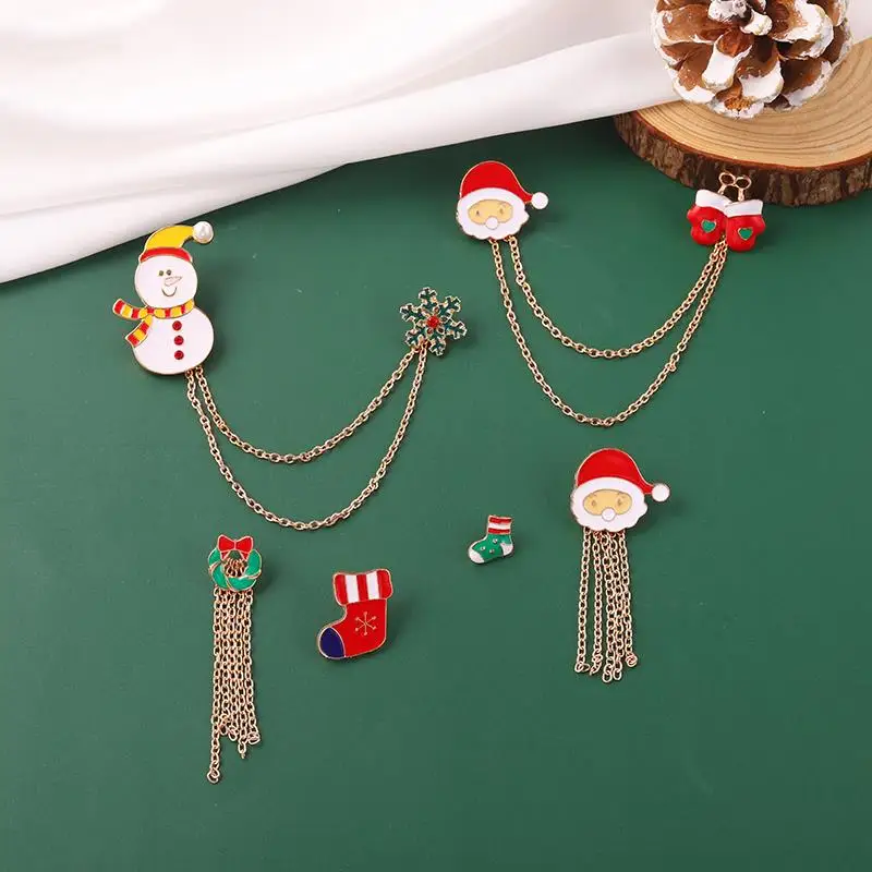 

14styles Christmas Enamel Pin Santa Claus Snowflake Snowman Garland Sock Deer Bell Tree Brooch Badge New Year Jewelry Gift Kids