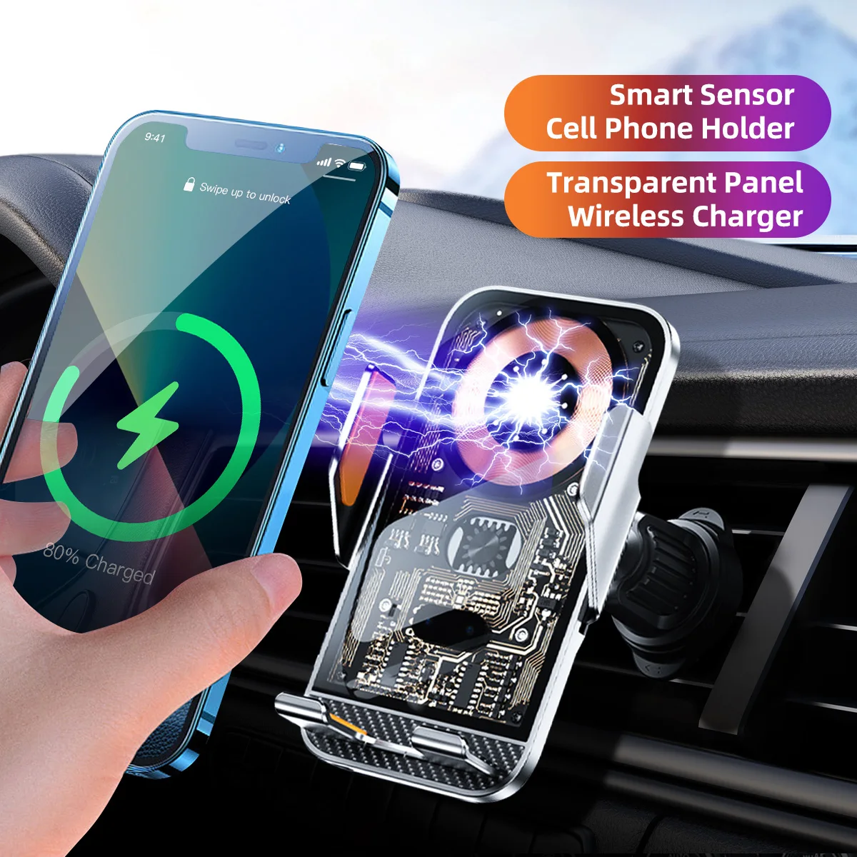 Wireless Car Charger Stand Clear Auto Car Phone Holder Mount For iPhone 11 12 13 14 Samsung Infrared Fast Charging Station