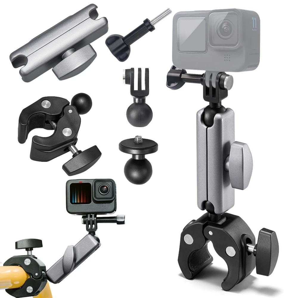 Support Guidon Moto Aluminium pour GoPro Hero 12/11/10/9 Insta360 DJI Osmo Action