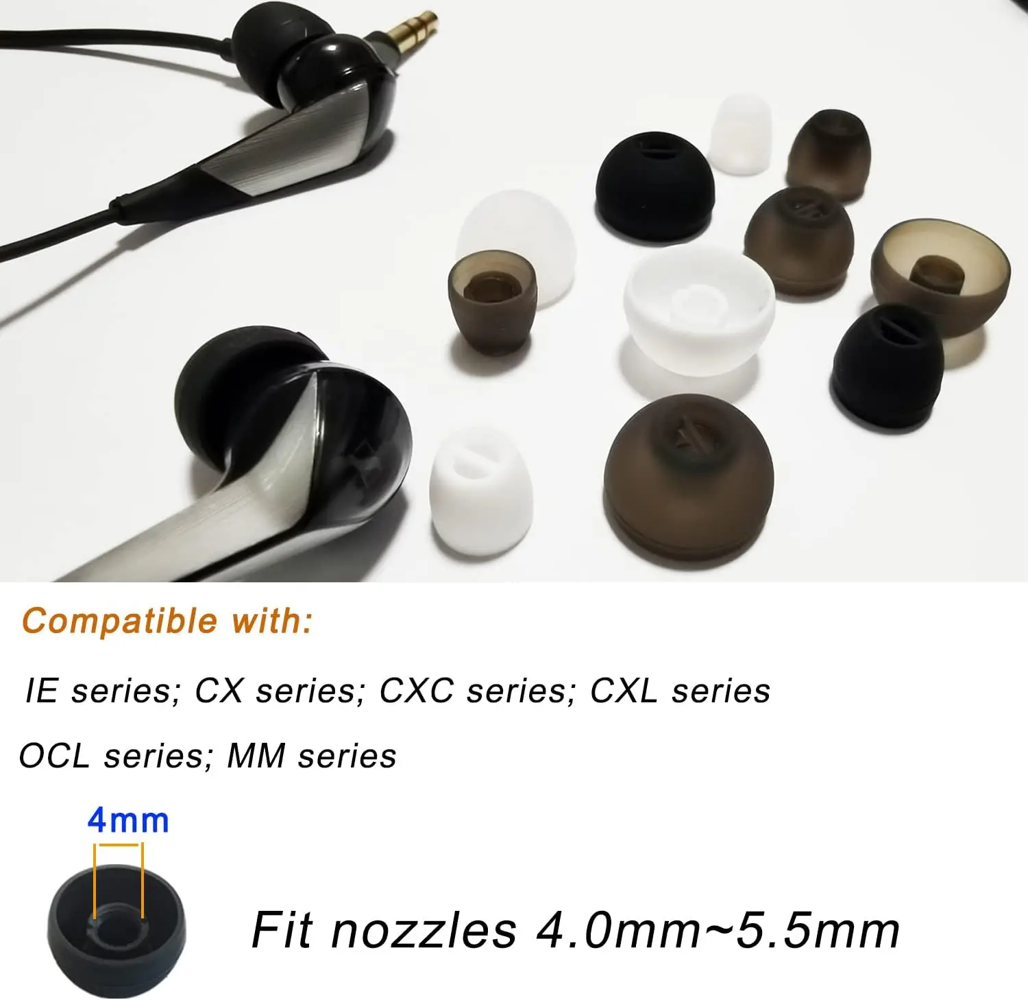 8 Pcs For Sennheiser CX Plus/Momentum 2/CX 300S Ear Tips, XS/S/M/L 4 Size Replacement Soft Flexible Silicone Eartips Earbuds