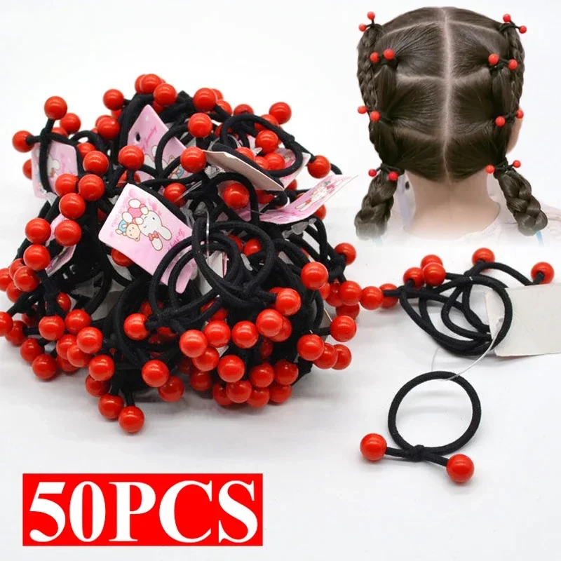 Diademas elásticas de cereza roja para niñas, lazos para el pelo de dibujos animados, soporte para cola de caballo, accesorios para coletero, 10-50 piezas