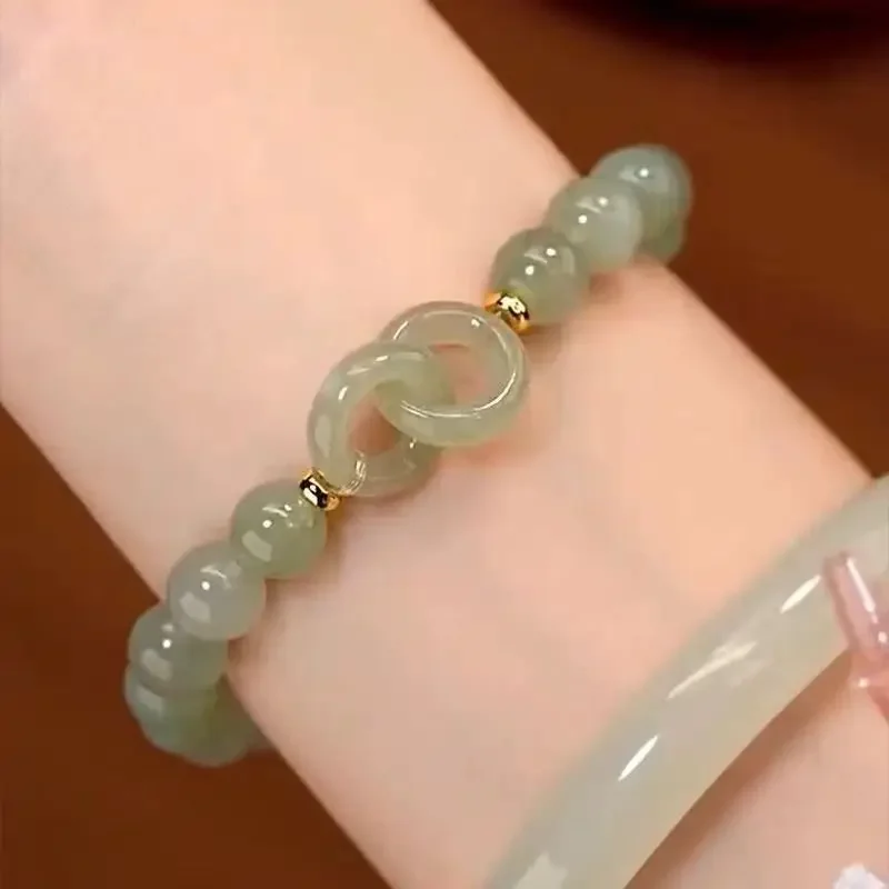 

Ring Link Natural Stone Xiuyu Jade Love Peace Buckle Bracelet Female Girlfriend Birthday Gift Women's Summer Hand String Female