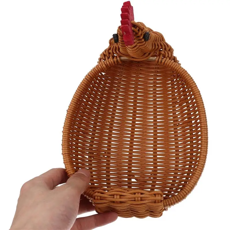 Rattan Woven Fruit Basket Cute Chicken Shaped Fruit Bread Basket Snack Tray Food Serving Basket Easter Egg Hunting Game 2