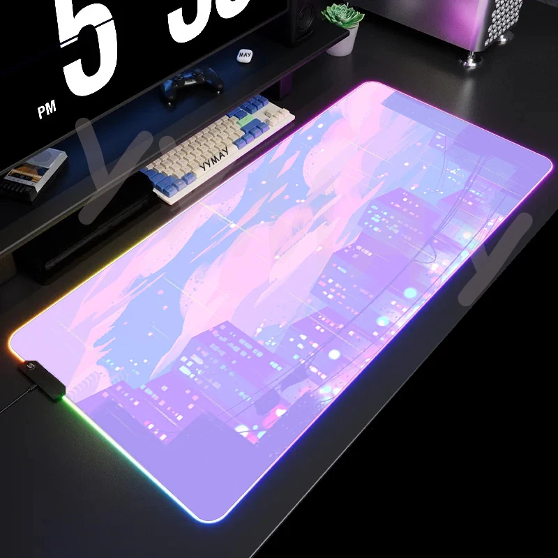 Alfombrilla de ratón RGB grande con paisaje lunar, alfombrilla de ratón LED para juegos, alfombrillas para jugador, alfombrillas de escritorio para PC, alfombrillas para teclado RGB XXL 35,4x15,7 pulg