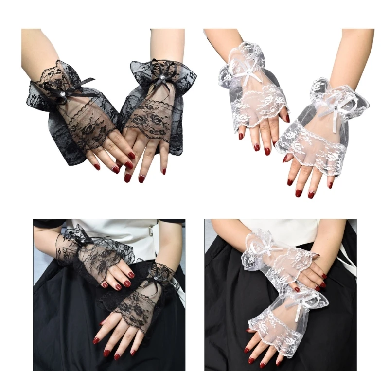 

Woman Decorative Fake Sleeves White Black Fake Cuffs Skirt Sweater Wrist Decors