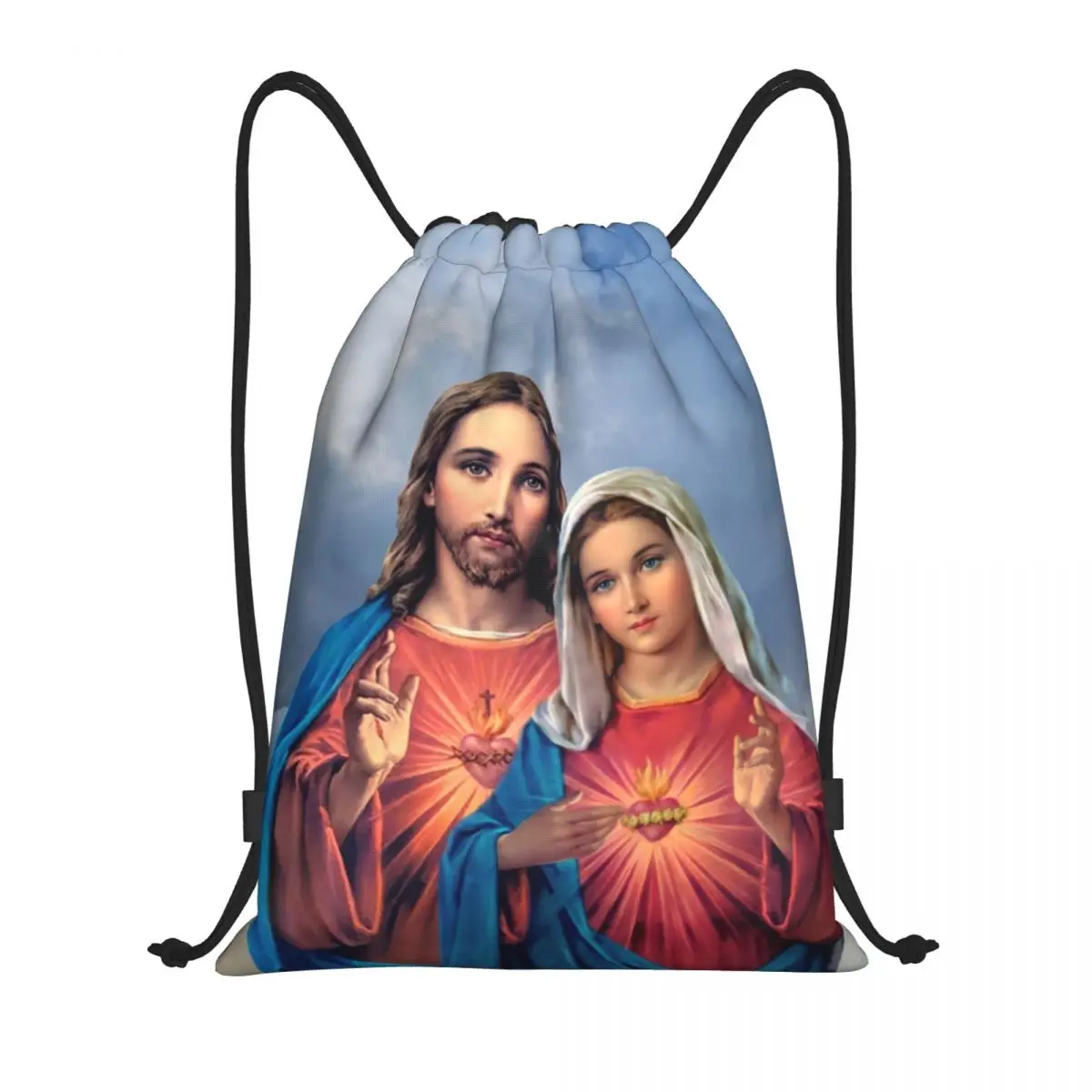 

Индивидуальные сумки с завязками в виде священных и непорочных сердец для тренировок, рюкзаки для йоги, рюкзаки для женщин и мужчин с изображением Иисуса и Марии, спортивный рюкзак для спортзала