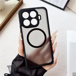 Luxury Matte Transparent Magnetic Wireless Charging Case with Soft Edge Shell for Xiaomi 17T Pro (Jet black)