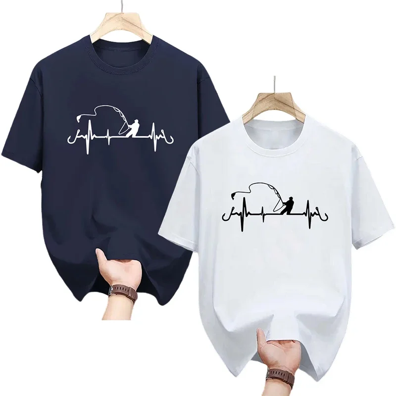 Men Cotton T Shirt Fishing Printed O Neck Casual Tops