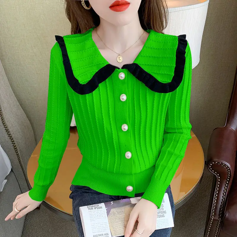 Stylish Lapel Button Spliced All-match Folds Lantern Sleeve Shirt Women's Clothing 2022 Autumn New Casual Tops Loose Chic Blouse