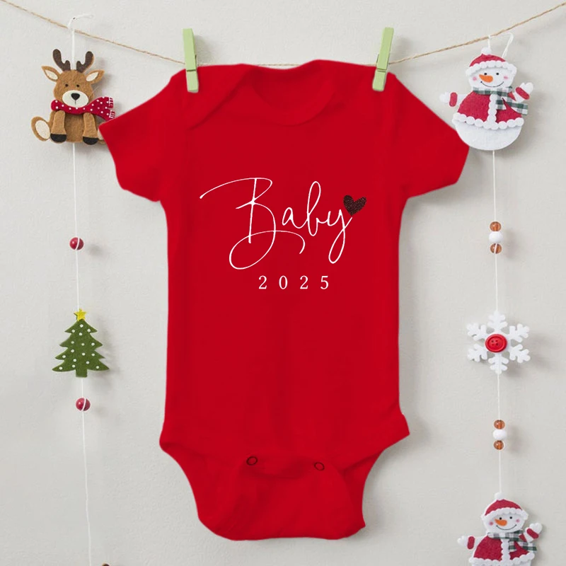 New Cotton Romper for Infant Boy Girl "Baby 2025" Funny Heart Pattern Onesies Coming Soon Gift Newborn Short Sleeve Bodysuits 5
