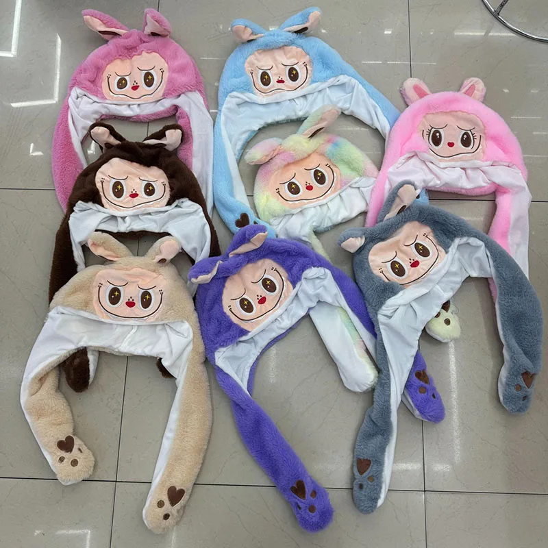 Anime Labubu Monster Ear Moving Hat Glowing Cute Ear Hat Plush Cosplay Party Funny Cartoon For Kids Christmas Birthday Gift