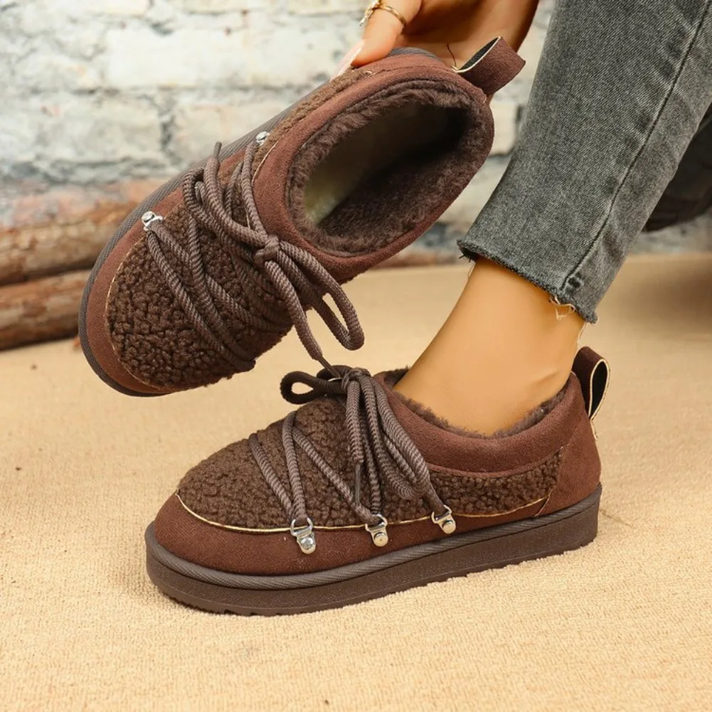 NeNew Large-sized Thick-soled, Fleece, Thickened Laced Snow Boots for Women Warm Ankle Boots for Women Cotton Shoes for Women