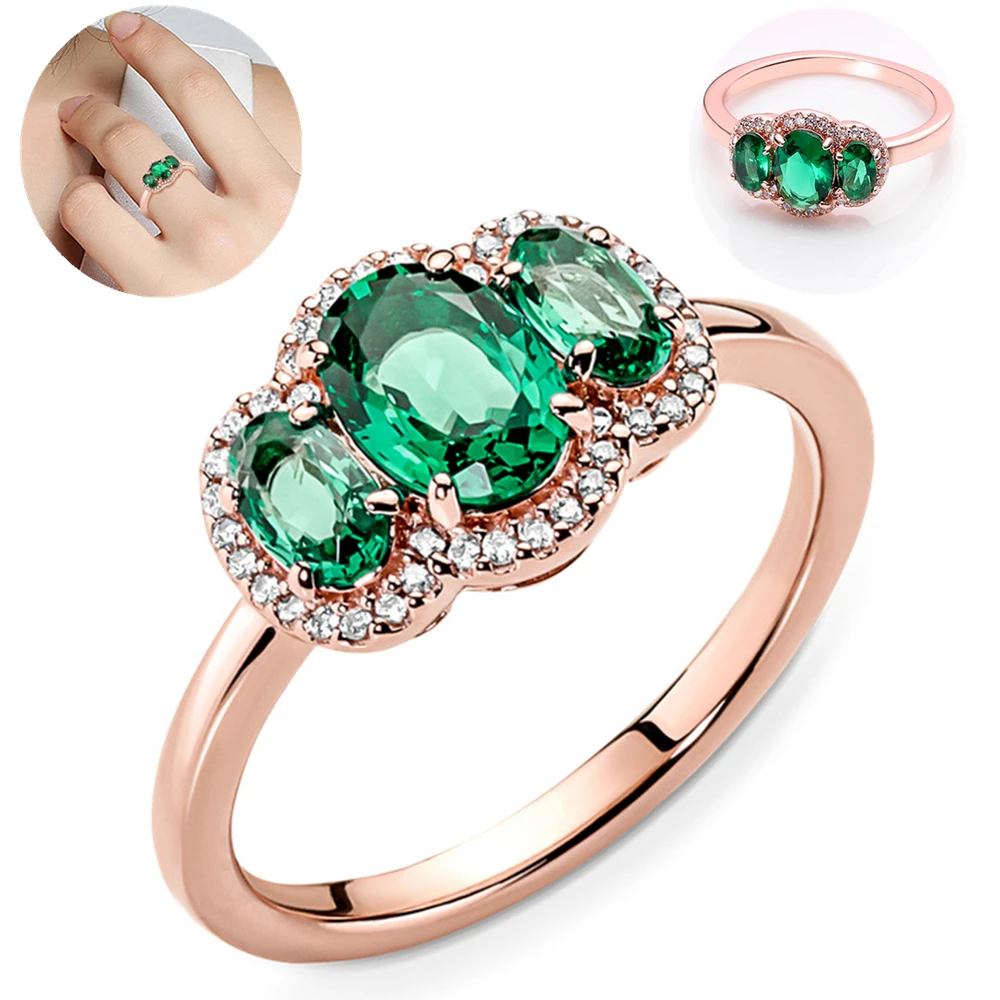 Silver Ring 925 Rose Gold Plated Zircon Sparkling Princess Wishbone Heart Women Jewelry