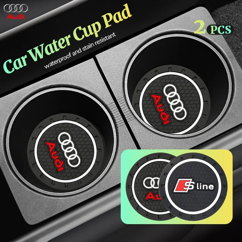 Car Cup Mat 2Pcs Silicone Anti-slip For audi S Line A1 A3 A4 A6 A7 Q3 Q5 Q7 RS3 RS4 RS5 S3 S4 S5 S7