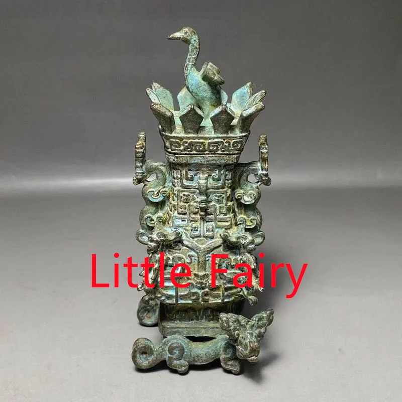 

Little Fairy/ Antique Spring and Autumn and Han Dynasty Bronze Lotus Crane Square Pot Home Office Living Room Decoration Statue