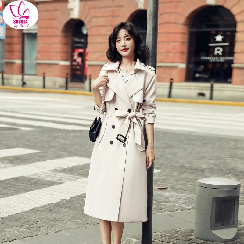 

SUSOLA Lady Spring And Autumn New Women's Autumn Korean Style Loose Windbreaker Stitching Contrast Color British Style Coat