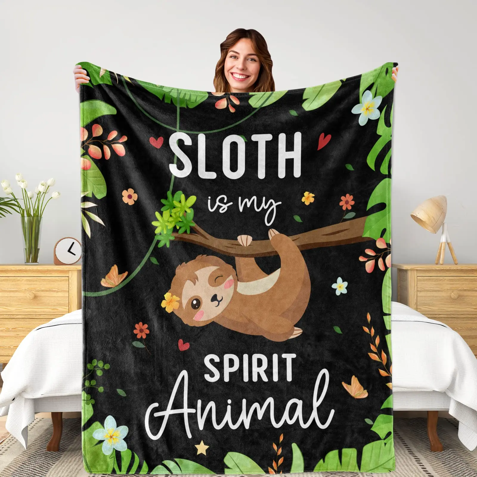 

Cute Sloth Blanket Super Soft Flannel Kawaii Cartoon Bed Throw Blankets All Season Lightweight Warm Sloths Animal Bedding Cover