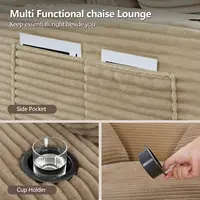 67" Oversized Chaise Lounge Chair Indoor, Soft Boneless Cloud Couch with 3 Pillows, 4 Side Pockets and 2 Cup, Customized 4