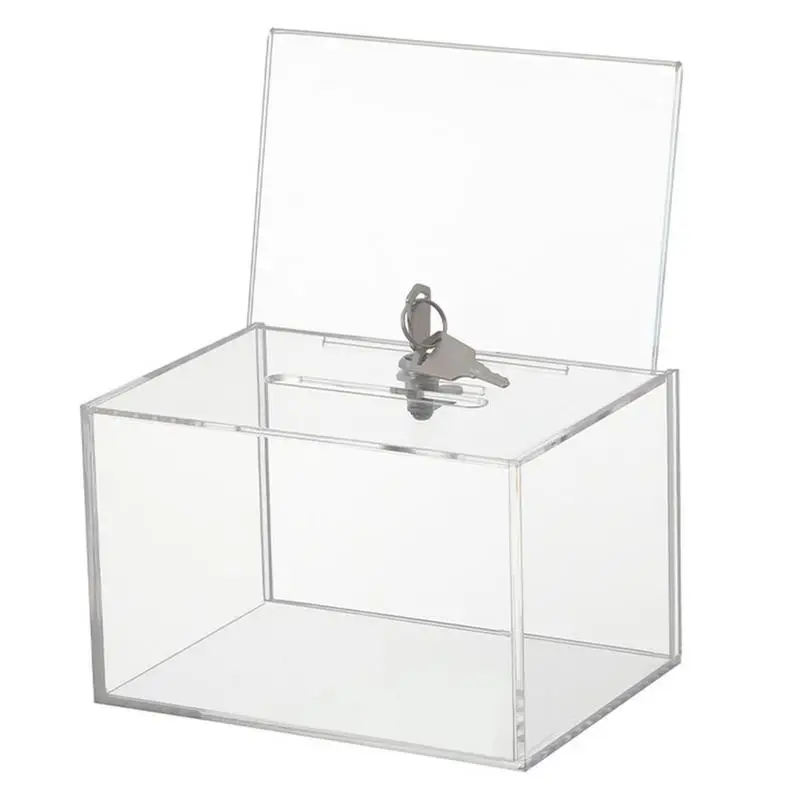 

Acrylic Box Clear Donation Storage Jar Suggestion Trading Lock Ballot Raffle Money Ticket Container Tip Collection Fundraising