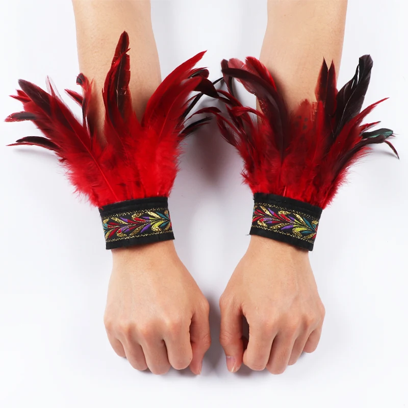 Gothic Punk Feather sunscreen arm sleeves ice sleeves armband sleeve holder Wrist Cuff Gloves Bracelet Carnival Stage Showgirl Hand Sleeves Party Cosplay Arm Warmer