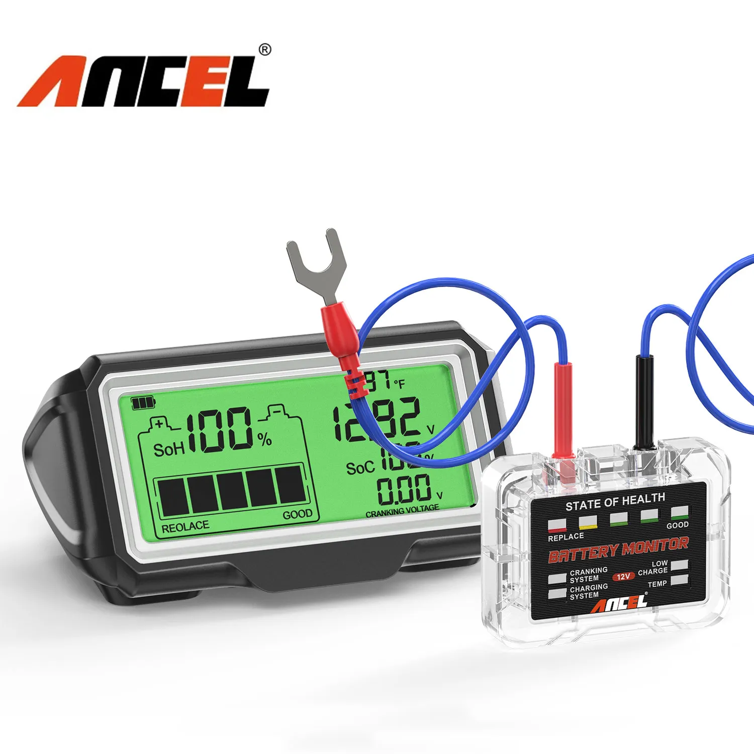 Analizzatore del tester della batteria 12V Analizzatore della batteria dell' auto e dell'alternatore Analizzatore del tester del carico della batteria del motociclo,Test e ricarica della batteria