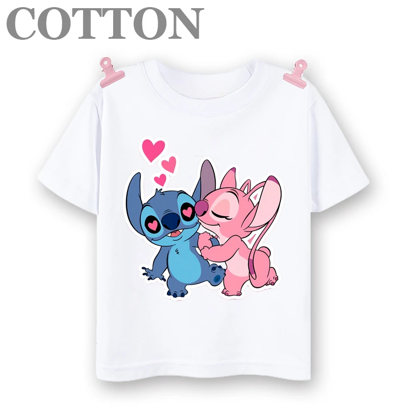 thumbnail image 1 of Marca Disney Stitch Anime Verano Múltiples Moda Algodón Camisetas para Niños Cuello Redondo Casual Manga Corta Ropa para Niños Tee Tops, 1 of 4