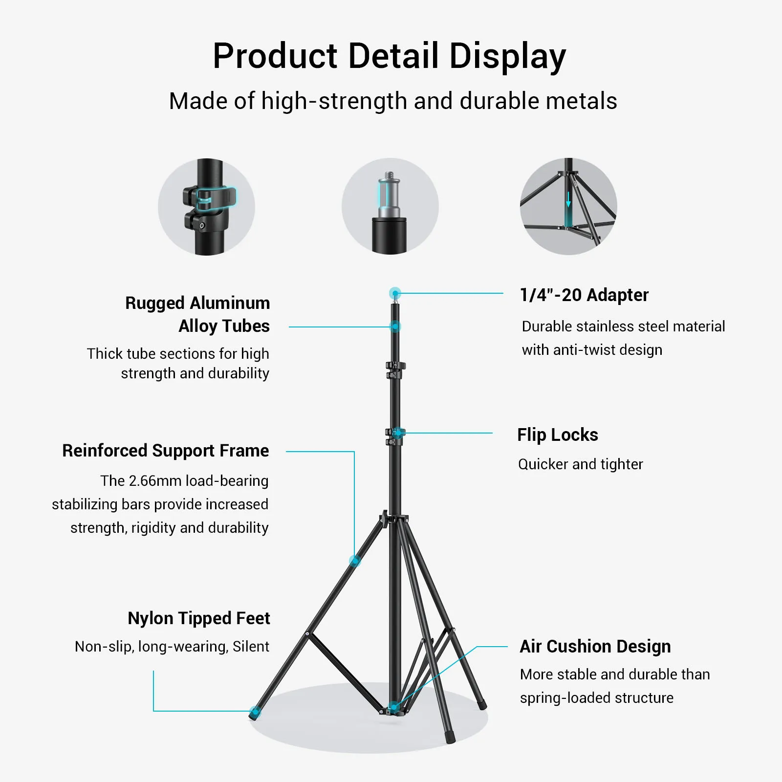SmallRig 110"/9.2ft/280cm Light Stand, Aluminum Air Chamber Tripod with 1/4" Screw for Aputure Godox Continuous Light