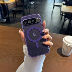 Transparent Acrylic Glitter MagSafe Case with Magnetic Wireless Charging Clear Cover for Pixel 8A (Purple)