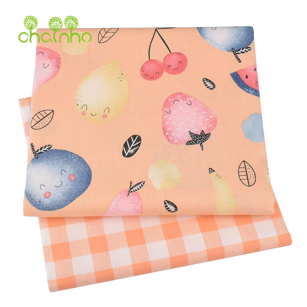Chainho,Printed Twill Weave Cotton Fabric,DIY Sewing Quilting Material,Patchwork Cloth,6 Designs Fruit Series,2 Sizes,15C312