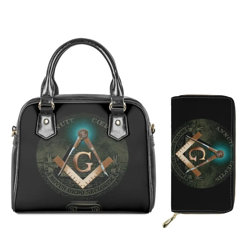 

Twoheartsgirl Female's Top-handle Bags Freemasonry Design Girls Portable Shoulder Diagonal Bag Casual Messenger Sac Purse Set