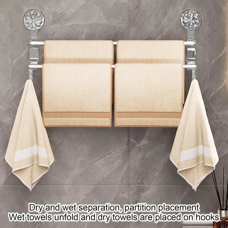 Dual-layer Suction Cup Towel Rack Stainless Steel Bath Towel Holder Shower Door Bar Rack Bath Restroom Holder