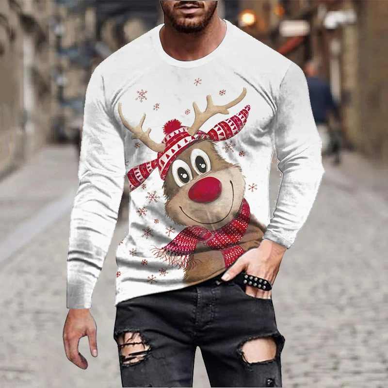 Mens Christmas Long Sleeve T Shirt Pullovers